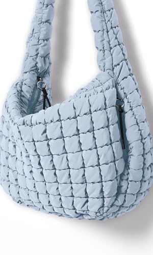 ODODOS Quilted Carryall Tote Bag for Women Crossbody Hobo Lightweight Padding Shoulder Bag - color: Light Blue