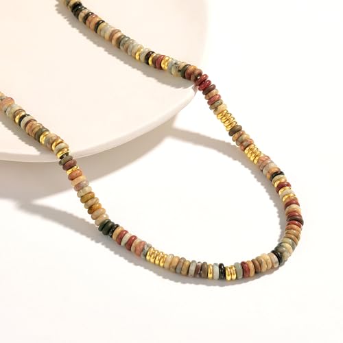 KissYan Boho Beaded Choker Necklace for Women, Gemstone Choker Natural Stone Freshwater Pearl Surfer Necklaces 14K Gold Plated Summer Beach Handmade Jewelry - color: R-Maillard