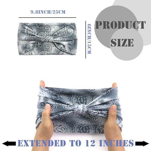 FULZTEY Boho Headbands for Women Fashion Paisley Head Band Floral Wide Headwraps Large African Thick Turban Non Slip Yoga Workout Sweat Hairband Knotted Bandanas for Hair Accessories 4Pcs - color: Style 110