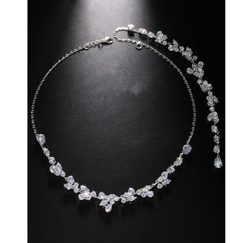 Simple Crystal Leaf Back Chain Body Jewelry for Women Festival Rhinestone Necklace Bridal Wedding Backdrop Body Accessories Jewelry - color: Silver
