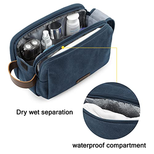 BAGSMART Toiletry Bag for Men, Canvas Travel Toiletry Organizer Dopp Kit Water-resistant Shaving Bag for Toiletries Accessories,Navy Blue-Medium - color: Navy Blue, size: Medium