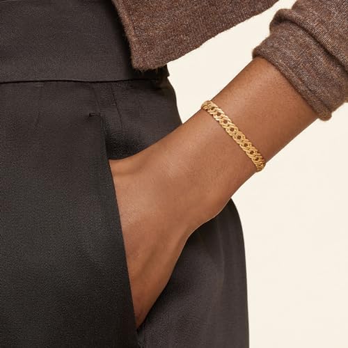 BENEIGE Women Bracelet 14K Gold Plated Paperclip Satellite Bead Ball Oval Cuba Cable Box Chain Daily Charm Layered Link Silver Bracelets Adjustable Jewelry - style: Paperclip Diagonal Double