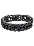 ChainsHouse Stainless Steel Cuban Link Bracelet, 8mm/12mm/17mm Width, 7.5"/8.3"/9", 18K Gold Plated Chain Wrist Bracelets for Men Women, Send Gift Box - color: F: Black-17mm width