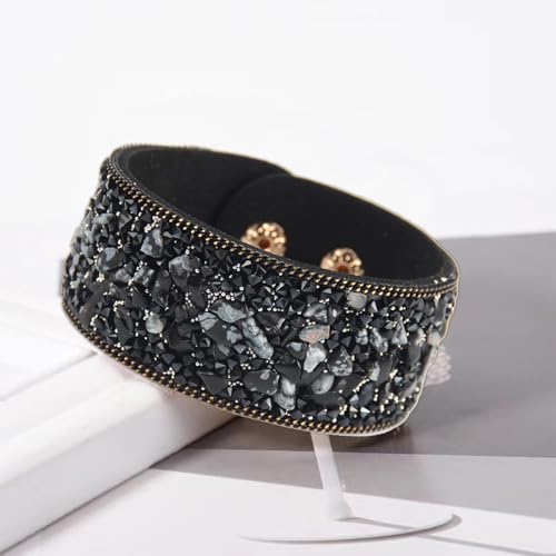 Long tiantian Boho Bracelets for Women Western Jewelry for Women Leather Wrap Bracelets Stackable Bangle Western Outfit for Women - color: leather bracelets(black)