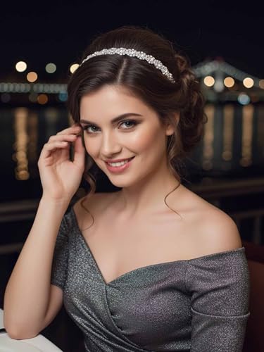 Rhinestone Homecoming Head Chain Jewelry Silver Sparkly Elastic Headband Forehead Crystal Braided Accessories For Women (Silver A, Free size) - color: Silver A