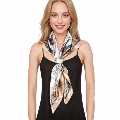 RIIQIICHY Head Scarf for Women Like Silk Scarf Hair Scarf Printed Square Scarf Bandanas for Women 35 Inches - color: Beige/Blue
