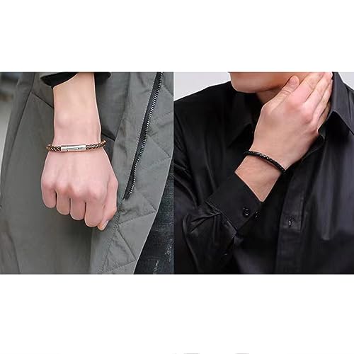 KunBead Braided Mens Leather Bracelets for Women with Stainless Steel Clasp Cuff Bangle Birthday Bracelet - color: Brown