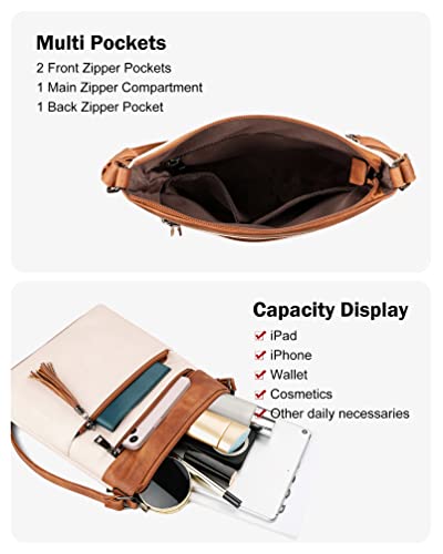 MASINTOR Crossbody Purses for Women, Multi Pocket Casual Crossbody Bag, Adjustable Strap Shoulder Bag with Tassel - color: Beige Brown