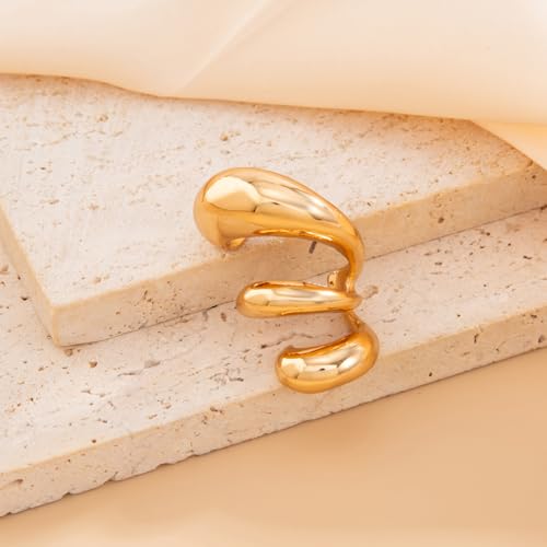 Ear Cuffs Non Piercing Chunky Water Droplet Ear Cuff Earrings for Women Trendy Clip on Cartilage Simple C-Shaped Diamond Studded Ear Clip Jewelry Best Gifts 2026 - color: B-Gold