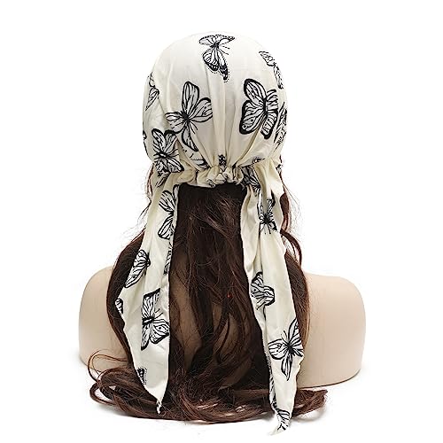 ZLYC Chemo Headwear Pre Tied Head Scarf Headwraps Lightweight Turban Beanie Cap for Women - color: Butterfly White
