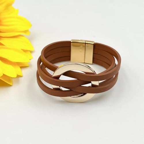 Todenb Circular Circle Leather Wrap Strand Bracelet,Bohemian Couples Friendship Strand Handmade Clasp Bangle Minimalist Elegant Multi-Layer Cuff Boho Layered Bracelets Holiday Jewelry - color: Z