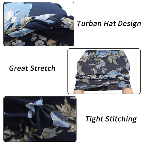 ZLYC Chemo Headwear for Women Pre Tied Turban Headwear Lightweight Beanie Hat - color: Braid Floral Navy