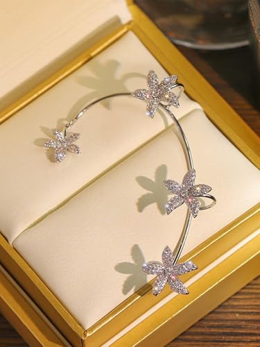 2Pcs Rhinestone Butterfly Earrings Ear Cuffs Non-Pierced Fake Earrings Butterfly Climber Wrap Around Earring Dainty Adjustable Ear Clip Jewelry for Women - color: Style12-silver