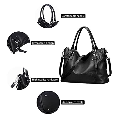 HESHE Genuine Leather Purses and Handbags for Women Tote Shoulder Bag Satchel Purse Top Handle Bags Hobo Crossbody Purse - color: Black, size: Large