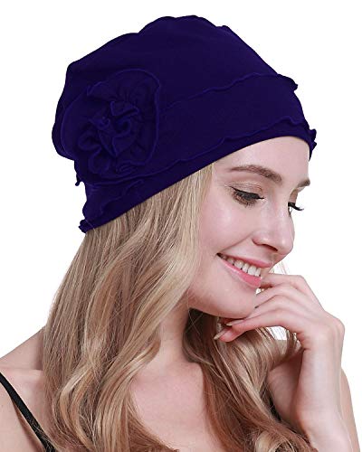 osvyo Chemo Headwear Turban Cap for Women - Cancer Beanie Hair Loss Sealed Packaging - color: Cotton Navy Blue