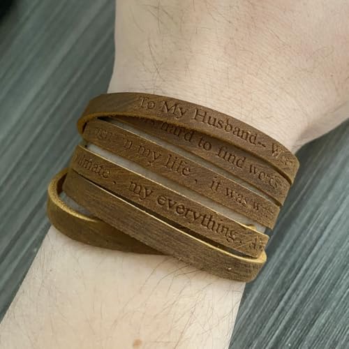 Rantanto Genuine Leather Wrap Bracelets Trendy Western Stackable Cuff Adjustable Boho Layered Bracelet Jewelry For Men Women - color: Brown--To My Husband