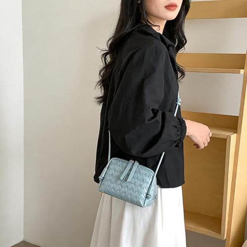 JYG Woven Crossbody Bags for Women PU Leather Handwoven Shoulder Bag Mini Satchel Purses with Adjustable Strap 2026 - color: Light Blue