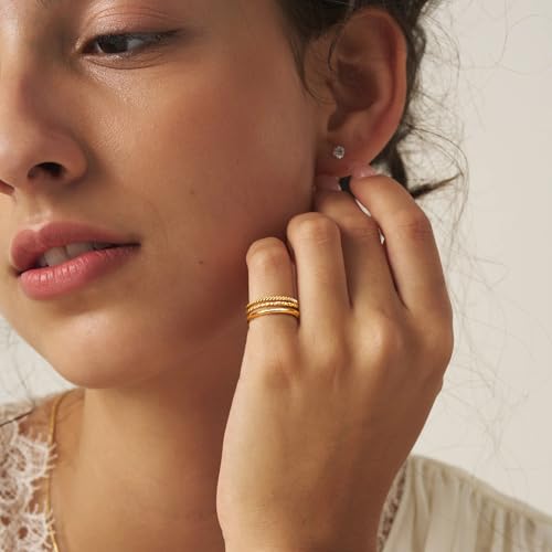Gokeey Gold Rings for Women Non Tarnish, Dainty 14K Gold Plated Stackable Thin Thumb Ring Set Trendy Pinky Wedding Bands Engagement Rings for Women Size 4 5 6 7 8 9 10 11 - color: Gold, size: 6