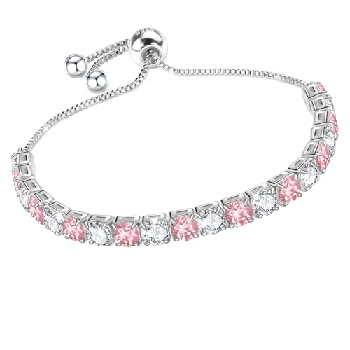 J.Fée Silver Bracelet, S925 Tennis Bracelet with Sparkling 5A Cubic Zirconia Silver Bracelets for Women Adjustable Bracelet for Women Bracelets Womens Bracelet Women Gifts for Women Mom - color: Zirconia Pink CZ