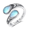 Vito 925 Sterling Silver Adjustable Open Spoon Ring for Women Men, Lotus Sunflower Snake Spoon Band Rings Feather Hug Witches Knot Inspirational Jewelry Gift for Wife - style: Lotus Moonstone