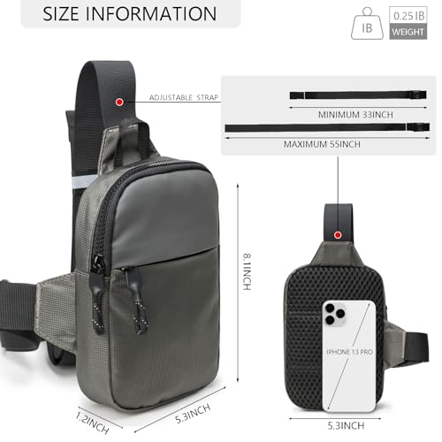 higouta Mini Sling Bag for Men Women, Small Crossbody Casual Utility Chest Phone Bag for Travel Workout - color: Grey