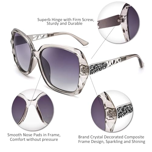 FEISEDY Polarized Women Square Sunglasses Sparkling Composite Shiny Frame B2289 - color: Gray