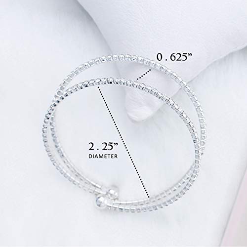 NTLX Crystal Bracelet for Women – Rhinestone Bangle Bracelet – Silver & Gold Plated - Flexible & Adjustable – Two Row - Bridal, Wedding, Prom, Party, Pageant, Evening, Casual, Bracelet - with Gift Box - color: Silver