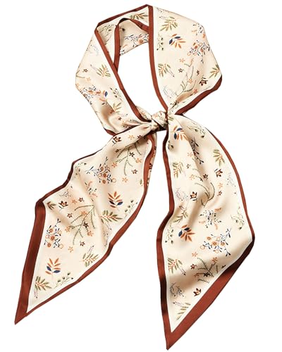 Purse Scarf For Handbags Head Scarves For Women's Hair Bags Scarfs Long Skinny Scarves Fashion Silky - color: A17-brown Edged Flower