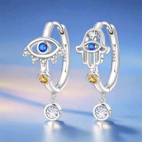 925 Sterling Silver Dangle Earrings for Women, Butterfly&Bee Animals Design, Hypoallergenic Jewelry gifts - color: Devil's Eye Fatima's Hand Earrings