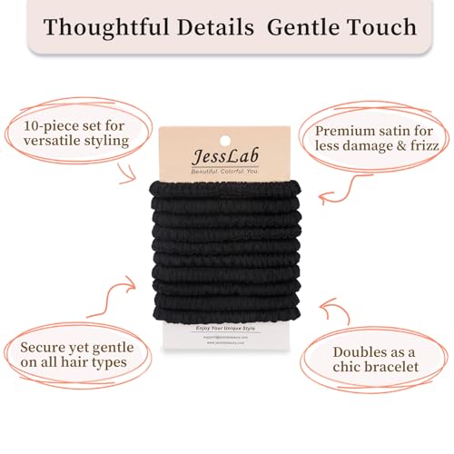 JessLab No Damage Satin Scrunchies, No Crease Hair Ties for Women, Gentle on Fine & Curly Hair, Sleeping, Party, 10-Piece - color: Assorted Colors 1