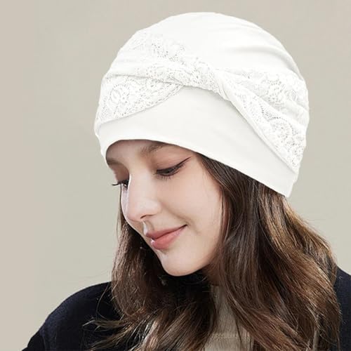 Women Knot Slouchy Beanie Chemo Hat Twist Stretch Cancer Head Wraps Sleep Head Scarf - color: White