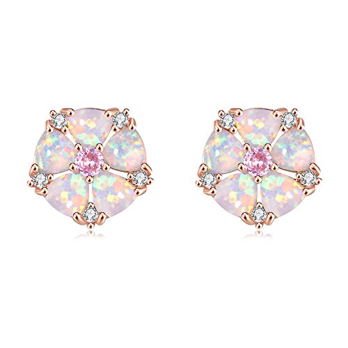 CiNily Flower Earrings,Opal Stud Earrings Sterling Silver or White Gold/Rose Gold Plated Ladies Flower Stud Earrings Cute Unique Earrings for Girls - color: pink