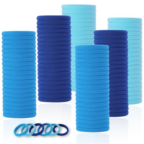 LuSeren 120 Pcs Blue Hair Ties for Women, No Damage Soft Seamless Nylon Hair Elastics for Thick Hair, Ponytail Holders, 3 Gradient Blue Hair Accessories - color: Blue