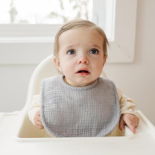 Konssy Muslin Baby Bibs 8 Pack Baby Bandana Drool Bibs Cotton for Unisex Boys and Girls, Soft Absorbent Set for Teething and Drooling - color: Stone