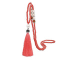 Handmade Multicolor Long Tassel Fringe Pendant Necklace Turquoise Pearl Crystal Mala Beads Necklace for Women Ethnic Boho Prayer Jewelry - color: pink