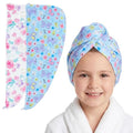 Basumee Microfiber Hair Towel Wrap for Kids 2 Pack Rapid Drying Hair Towel with Button Hair Turbans for Wet Hair Wraps Head Towel Wrap for Women and Girls, Flower - color: Flower and Butterfly