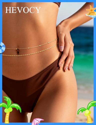 Gold Waist Chain for Women, Trendy Layered Belly Chain Jewelry, Adjustable Body Chain for Beach & Summer Outfit - style: Gold Style 4