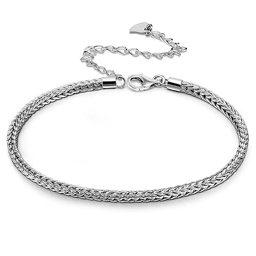 Dankadi 925 Sterling Silver Anklets Bracelet Women/Men Waterproof Simple Durable Chopin Chain/Cuban Link/Figaro/Box/Twist Rope Chain For Beach Foot Jewelry Gift - color: 3MM Chopin Chain, size: 30cm