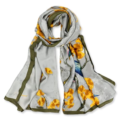 vimate 100% Large Silk Feeling Scarf-Women's Fashion Long Mulberry Silk Satin Neck Scarf Sunscreen Shawl Wrap Headscarf - color: Style 14