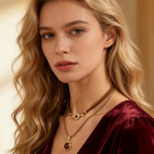 Tiger Eye Necklace for Women Vintage Gold Tiger Eye Brown Stone Pendant Layered Stack Beaded Necklace Elegant Vintage Boho Jewelry - style: SetB