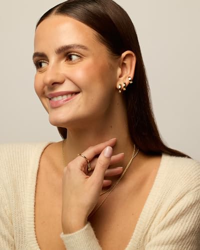 PAVOI 18K Gold Plated 925 Sterling Silver Posts Small Hoop Earrings for Women - Trendy Geometric Plain Chunky Huggie Earscape Piercing Pack - Hypoallergenic Everyday Gold Hoop Earrings Set - style: 4-Piece Set