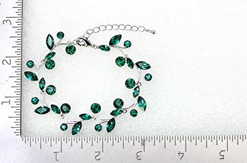 Faship Gorgeous Rhinestone Crystal Floral Necklace Earrings Set - color: Green / Matching Bracelet