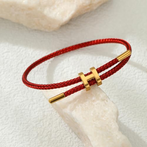 AIMADE Bracelets for Women Adjustable Charm Bracelet, 18k Gold-plated Buckle Design Titanium Steel Wire Rope Women's Gift Jewelry - color: Red-Red