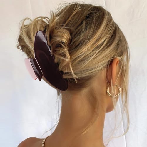 MAORULU Cute Claw Clip for Women – 4.3'' Large Acetate Hair Clips for Thick Thin Curly Long Hair, Durable Hair Clamps Non-slip Jaw Clip, Strong Hold, Stylish French Design (Chocolate) - color: Chocolate