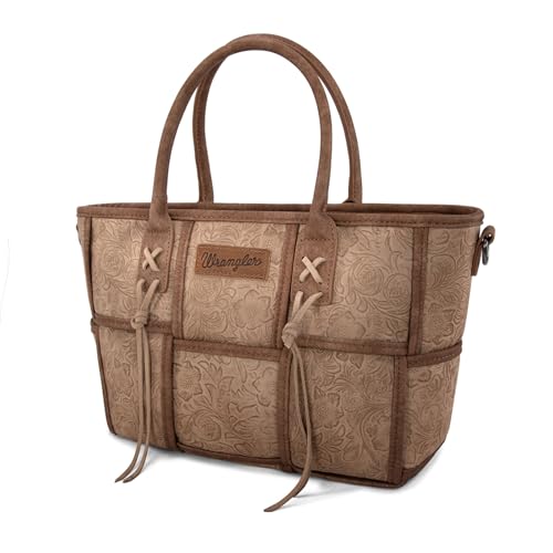 Montana West Wrangler Woven Tote Bag for Women Western Floral Tooled Purses and Handbags - color: Floral Tooled Tan