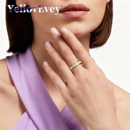 Fidget Spinner Ring for Women:18K Gold Plated Stainless Steel with Mother of Pearl Shell & Cubic Zirconia, Anxiety Relief Spinning Jewelry Gift for Birthday Wedding Engagement Anniversary - color: CZ Shell Spinner Ring_Gold, size: Size 7