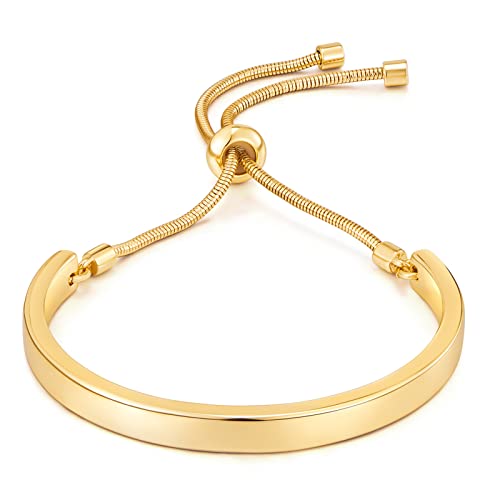 WOWORAMA Adjustable Slider Bracelets for Women Bar Friendship Bangle Bracelet for Women Gold/White Gold/Rose Gold Bolo Bracelet - color: Polished Bar-Gold