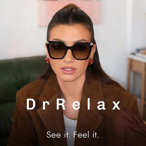 DrRelax Big Square Sunglasses Womens Retro Polarized Sun Glasses with Metal UV 400 Protection - color: Black/ Gradient Brown