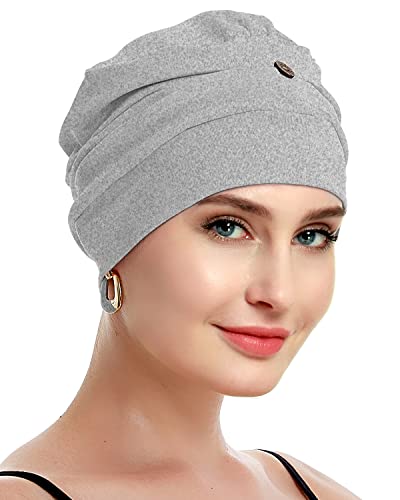 osvyo Cotton Chemo Turbans for Women Cancer Hairloss hat - Cotton Lightweight Headwear Sealed Packaging - color: Cotton Light Flecking Gray