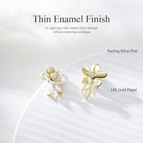 Pink Flower Earrings for Women, 925 Sterling Silver Stud Earrings, Cute Plumeria Earrings For Women, Cherry Blossom Hypoallergenic Stud - color: White Plum Blossom